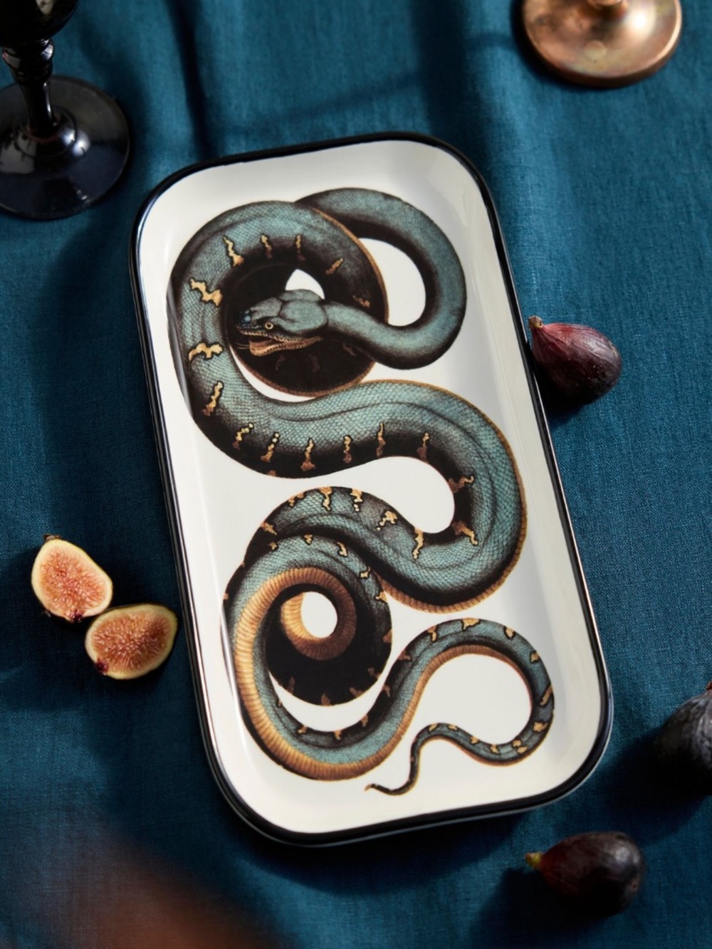 Anthropologie Teal, Black and Gold Serpent Serving Tray
